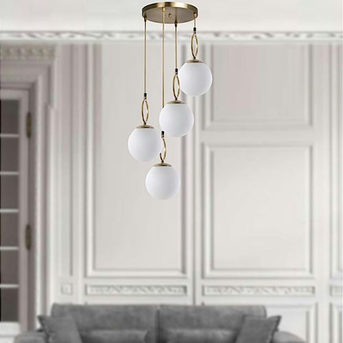Suspension Grappe 5 Globes Blancs Avec Anneaux Sierre