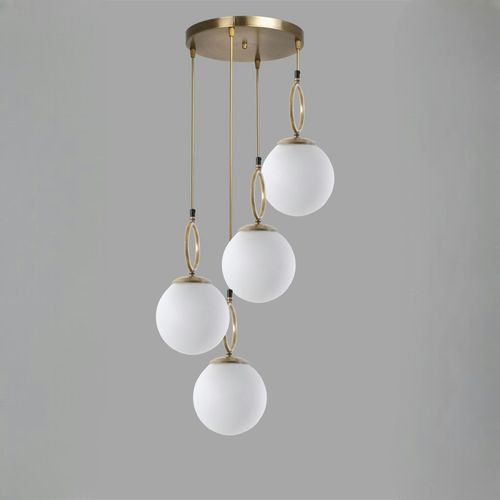 Suspension Grappe 5 Globes Blancs Avec Anneaux Sierre