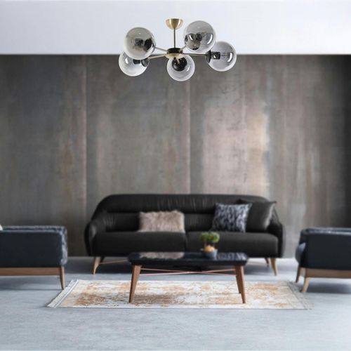 Suspension Moderne De Salon, 5 Globes Verre Fumé Sierre