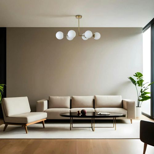Suspension Salle à Manger Vintage, 6 Globes Blancs Sierre