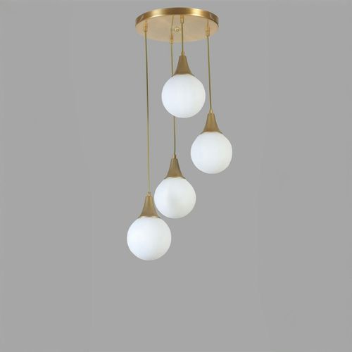Suspension Moderne Dorée 4 Globes Verre Dépoli Sierre
