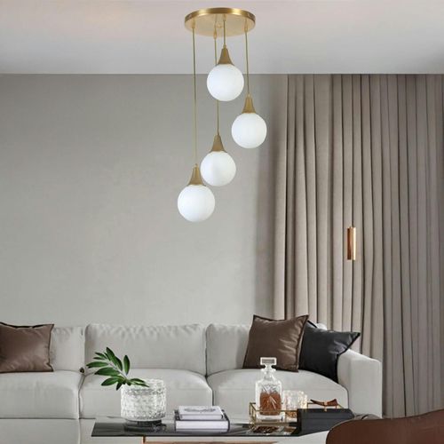 Suspension Moderne Dorée 4 Globes Verre Dépoli Sierre