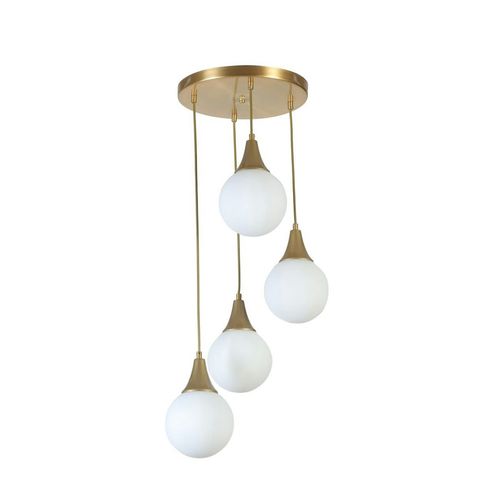 Suspension Moderne Dorée 4 Globes Verre Dépoli Sierre