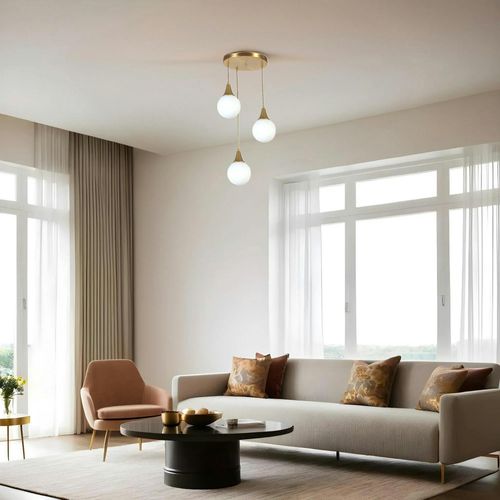 Suspension Moderne Dorée 3 Globes Verre Dépoli Sierre