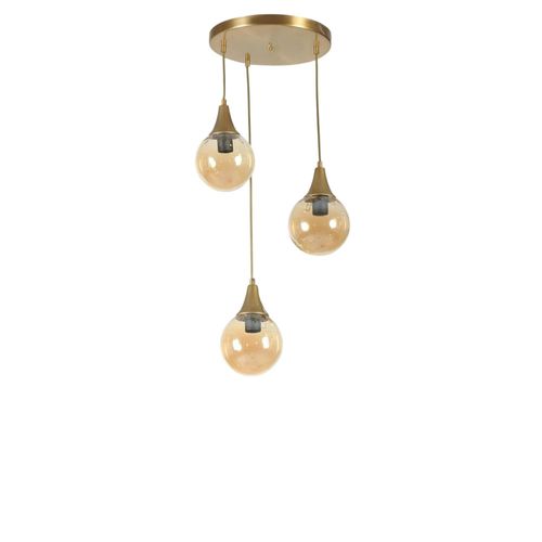 Suspension Moderne Dorée 3 Globes Verre Ambré Sierre