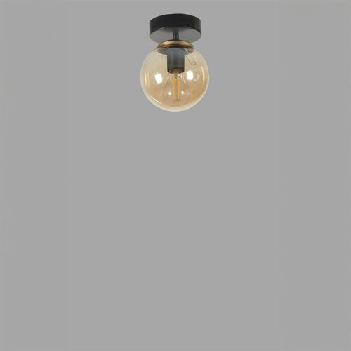 Plafonnier Globe Verre Ambré, Finition Noire Sierre
