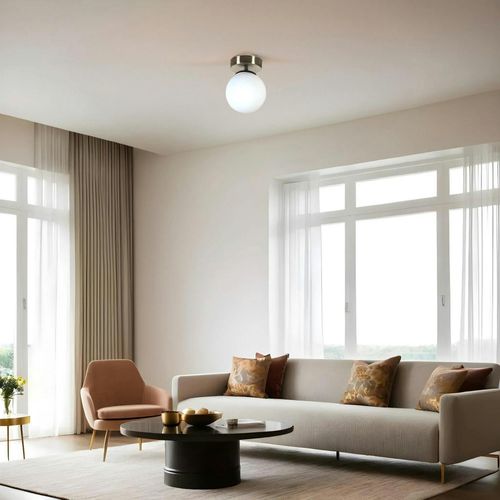 Plafonnier Globe Verre Dépoli, Finition Argent Sierre