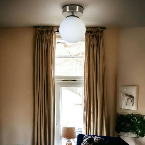 Plafonnier Globe Verre Dépoli, Finition Argent Sierre