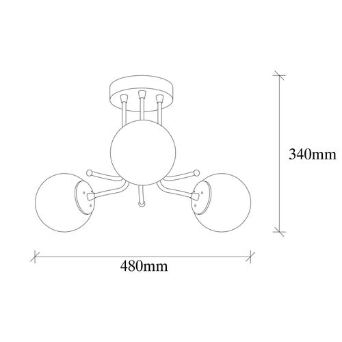 Plafonnier Vintage Métal Doré 3 Globes Verre Dépoli Sierre