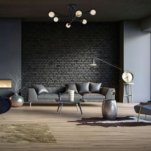 Plafonnier Design Noir Mat, 6 Lampes Sur Tiges Maratea