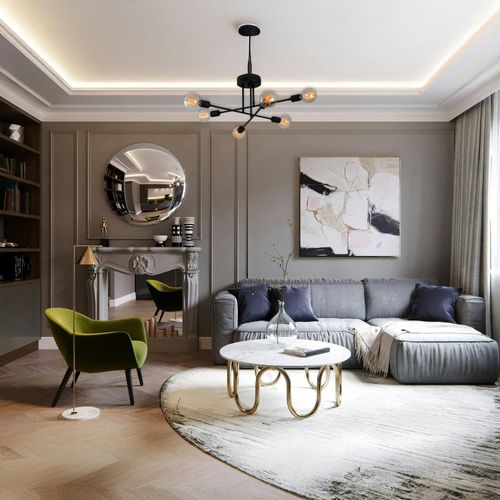 Plafonnier Design Noir Mat, 6 Lampes Sur Tiges Maratea