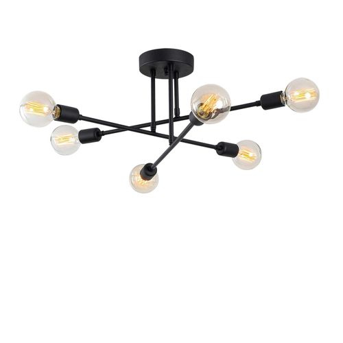 Plafonnier Design Noir Mat, 6 Lampes Sur Tiges Maratea