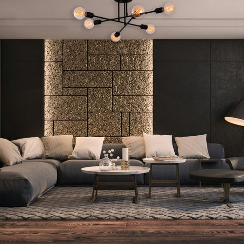 Plafonnier Design Noir Mat, 6 Lampes Sur Tiges Maratea