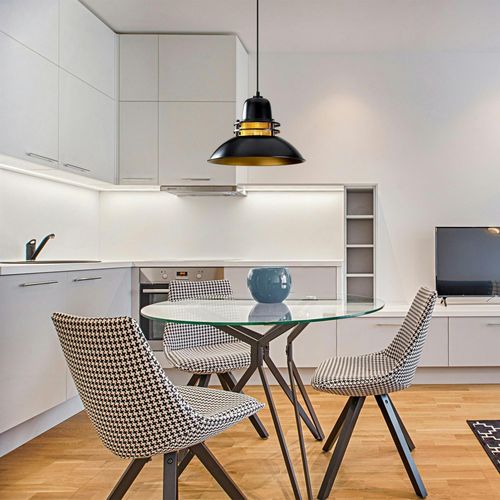 Suspension Industrielle Métal Noir et Doré, Avec Grille Sile