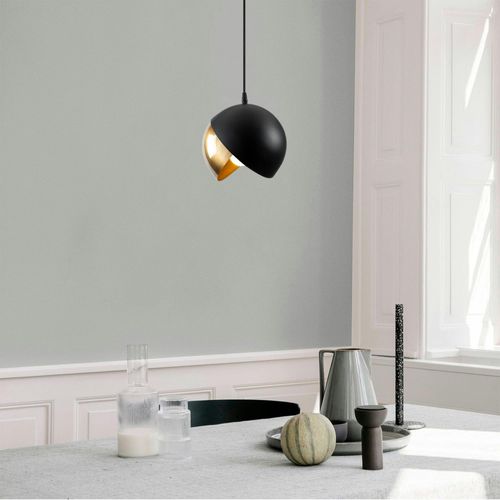 Suspension Moderne Noire et Doré, 2 Demi-sphères Sile