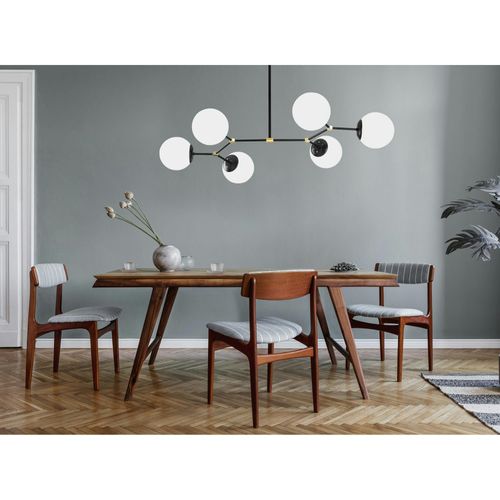 Suspension Design Noire 6 Globes Verre Dépoli Sierre