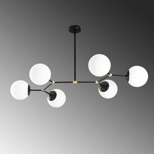 Suspension Design Noire 6 Globes Verre Dépoli Sierre