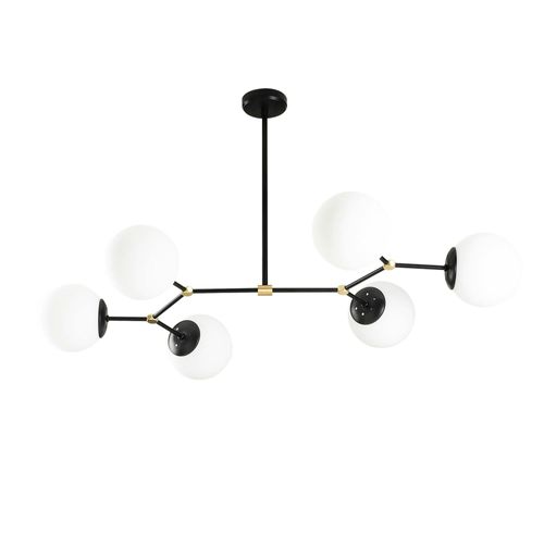Suspension Design Noire 6 Globes Verre Dépoli Sierre