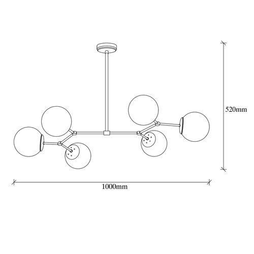 Suspension Design Noire 6 Globes Verre Dépoli Sierre