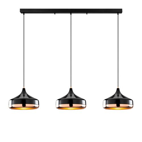 Suspension De Table Noire et Cuivre, 3 Abat-jour Évasés Sile