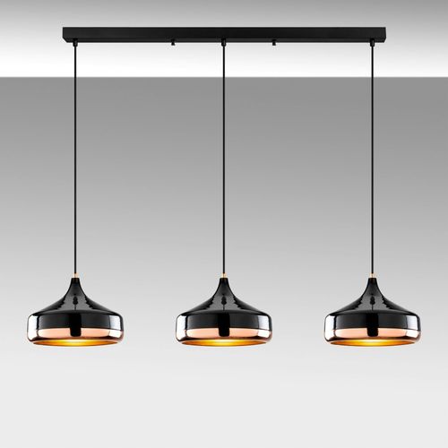 Suspension De Table Noire et Cuivre, 3 Abat-jour Évasés Sile