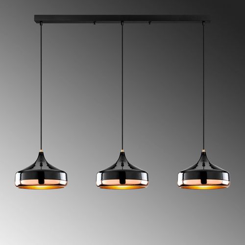 Suspension De Table Noire et Cuivre, 3 Abat-jour Évasés Sile