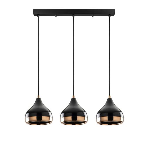 Suspension De Table Noire Et Cuivre, 3 Abat-jour Sile