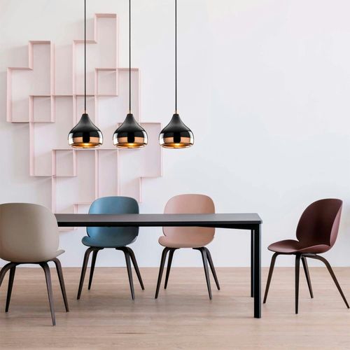 Suspension De Table Noire Et Cuivre, 3 Abat-jour Sile