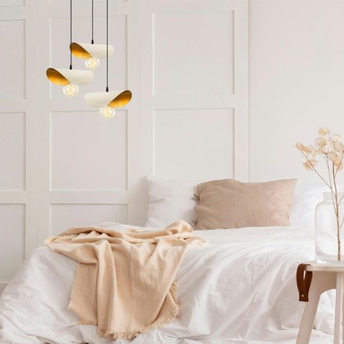 Suspension Moderne Chic Métal Crème et Doré, 3 Abat-jour Sinop