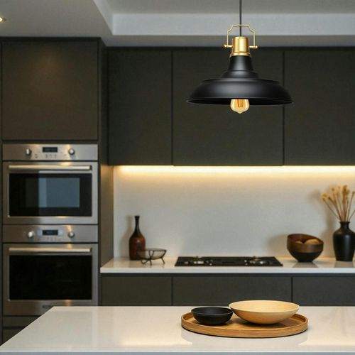 Suspension Vintage Métal Noir et Or Industriel Chic Sile