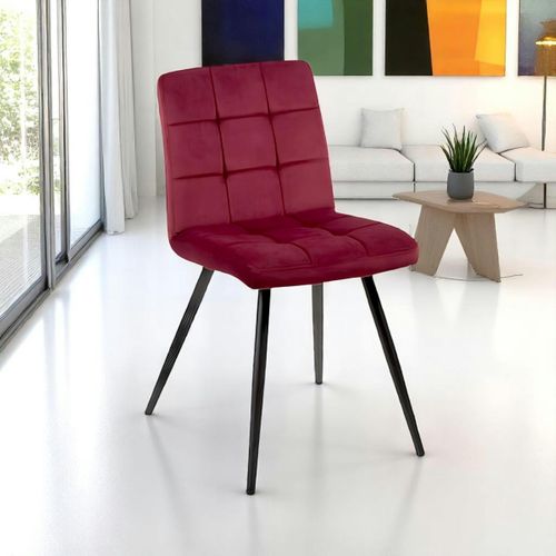 Chaise En Velours Capitonné Rouge Bordeaux Malmoe (lot De 2)