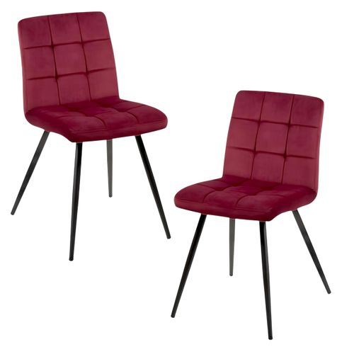 Chaise En Velours Capitonné Rouge Bordeaux Malmoe (lot De 2)