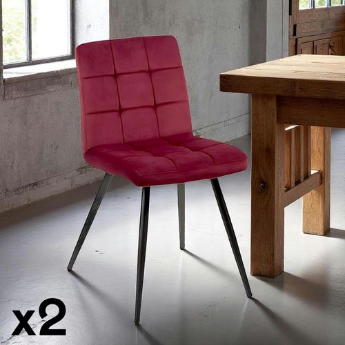 Chaise En Velours Capitonné Rouge Bordeaux Malmoe (lot De 2)