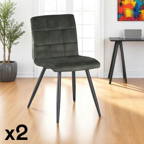 Chaise En Velours Capitonné Kaki Malmoe (lot De 2)