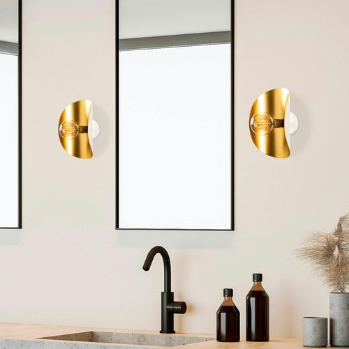 Applique Murale Design Blanc et Doré, Abat-jour Galbé Sinop