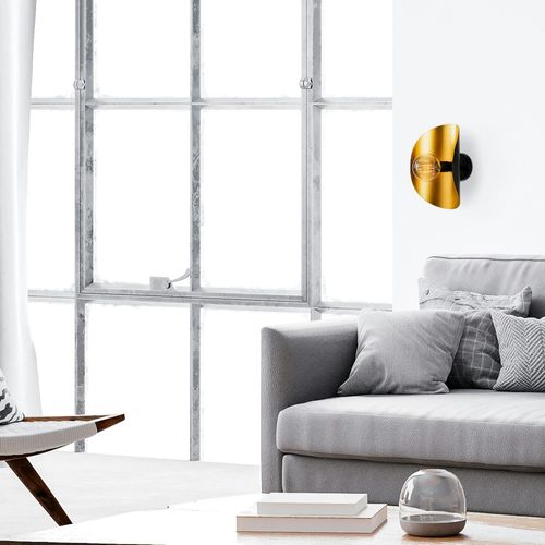 Applique Murale Design Noir et Doré, Abat-jour Galbé Sinop