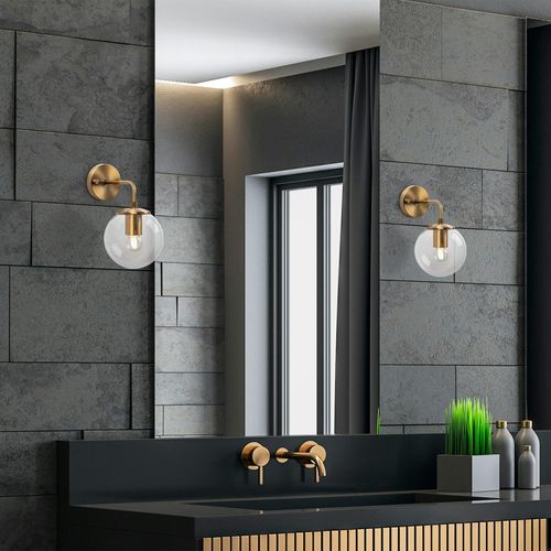 Applique Murale Vintage, Structure Dorée Globe Verre Sierre