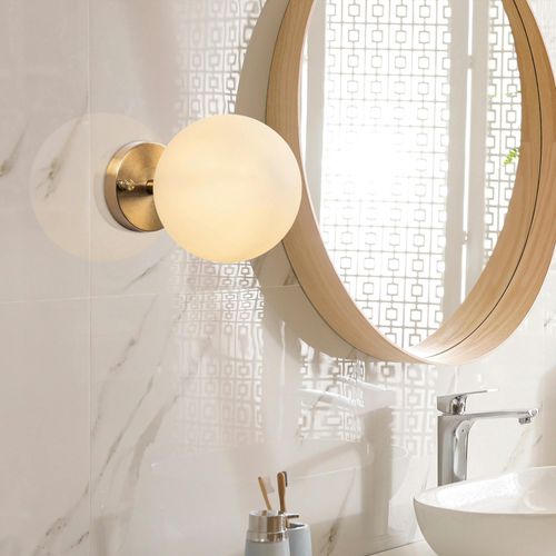 Applique Murale Moderne, Globe Blanc Socle Doré Sierre