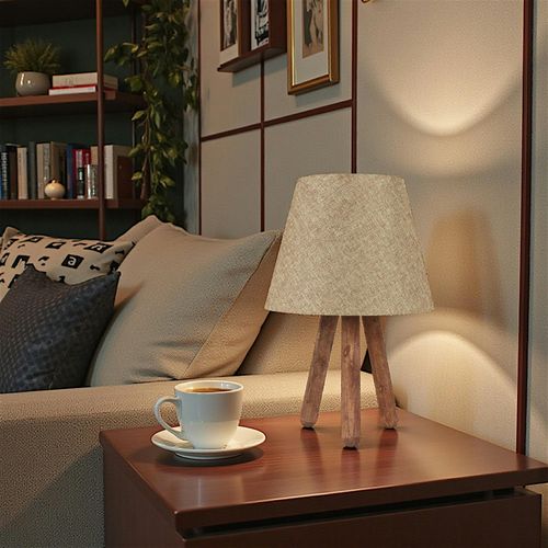 Lampe De Chevet Trépied Moderne, Abat-jour Beige Kilis