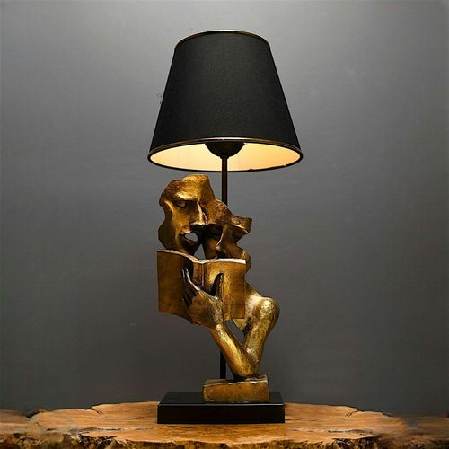 Lampe De Salon Décorative Noire et Or, Visages Et Livre Sile