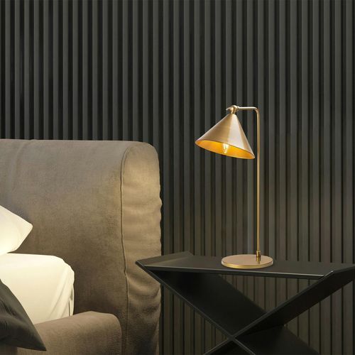 Lampe De Table Moderne Dorée, Abat-jour Conique Sile