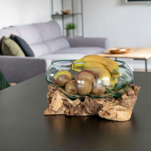 Petit Vase Verre Soufflé Et Racine Teck, Artisanal Arizona