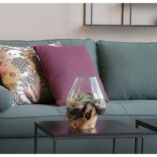 Vase Verre Soufflé Et Racine Teck, Artisanal H 20 Cm Arizona