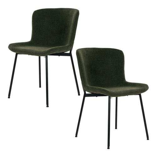 Chaise Bouclette Verte Pieds Noirs Montants (lot De 2) Savone