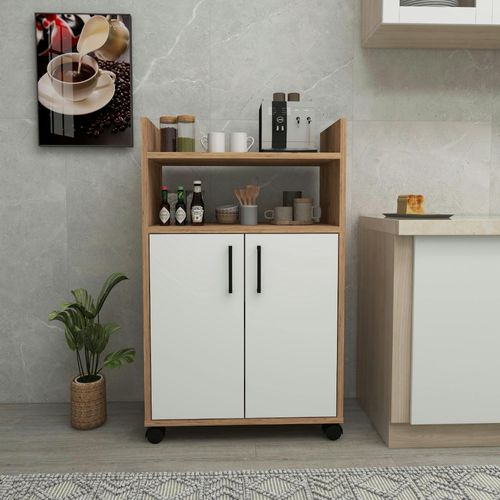 Meuble De Rangement Sur Roulettes 2 Portes Blanches Marfa