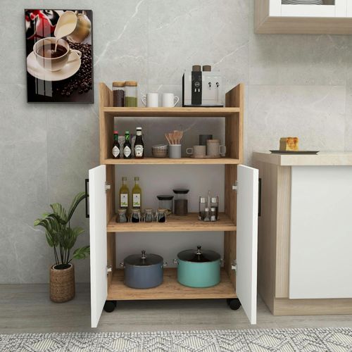 Meuble De Rangement Sur Roulettes 2 Portes Blanches Marfa