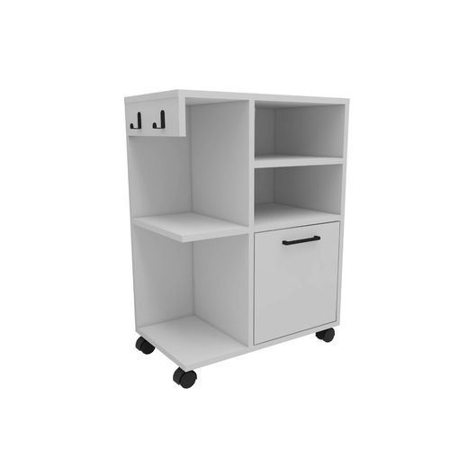 Meuble De Rangement Blanc Sur Roulettes, 2 Patères Marfa