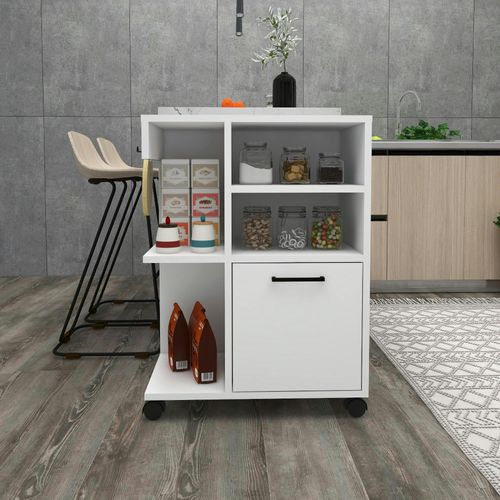 Meuble De Rangement Blanc Sur Roulettes, 2 Patères Marfa