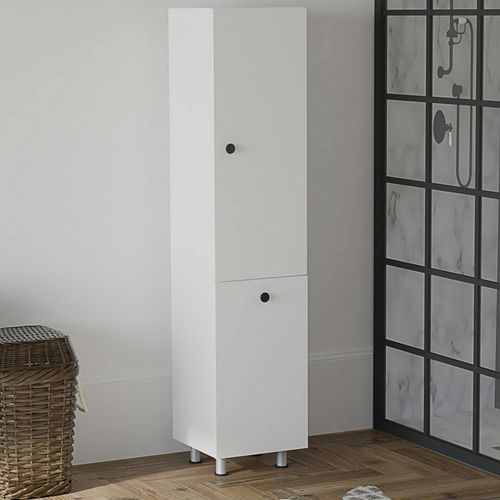 Colonne Salle De Bains Blanche, Porte et Panier Linge Marfa