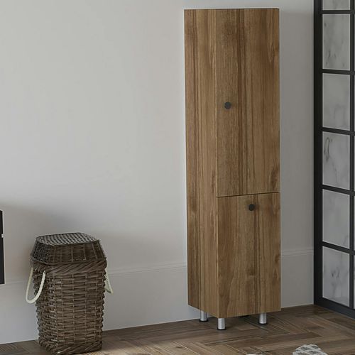 Colonne Salle De Bains Effet Noyer, Porte et Panier Linge Marfa